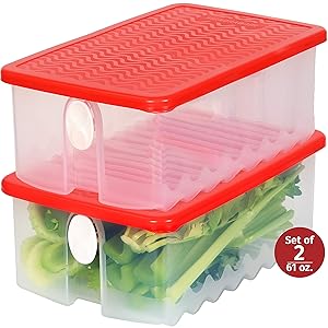 Fresh Fruit and Vegetable Food Keeper Saver Storage Container with Air Vented Lids Large Produce Keeper Dishwasher, Freezer, Refrigerator Safe 100% Food-Safe, BPA-Free Plastic Organizer Durable Seal