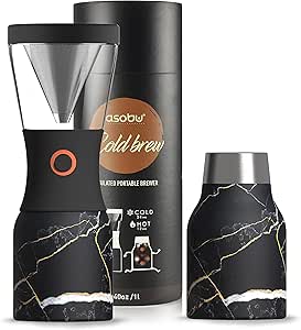Asobu Coldbrew Portable Cold Brew Coffee Maker With a Vacuum Insulated 1 Liter Stainless Steel 18/8 Travel Carafe Bpa Free (Midnight Marble)
