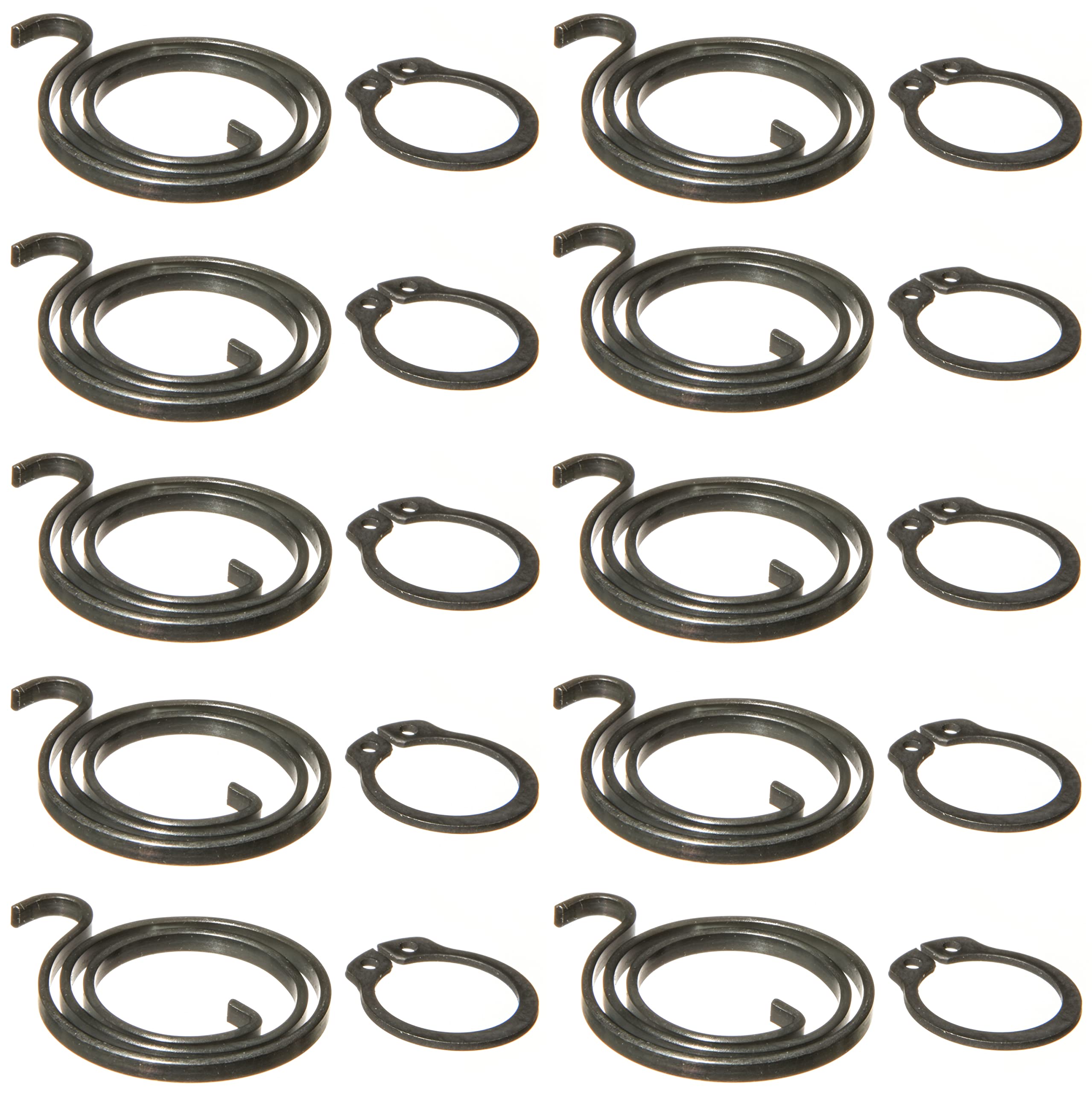 Door Handle Spring Repair Kit (TEN 28mm diameter, 2.5mm thick, 1.1mm gauge, 2 + 1/2 turn, Zinc Plated, black coated, replacement return springs plus TEN circlips)