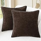 CaliTime Throw Pillow Covers Decorative 16 X 16 Inches Pack of 2 Cotton Thread Stitching Edges Solid Dyed Soft Chenille Cushion Cases for Couch Sofa Bed Living Room Farmhouse Coffee