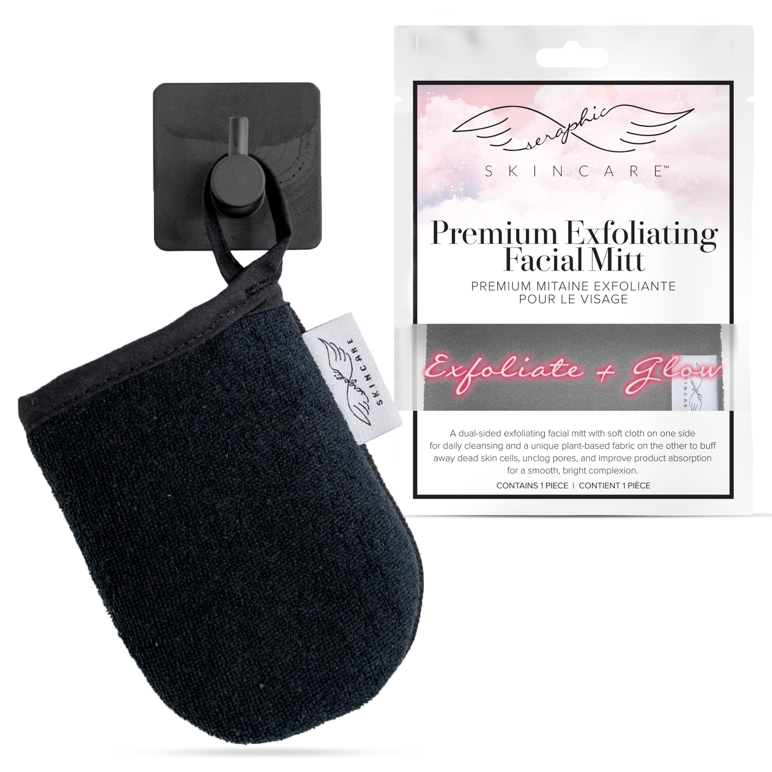 Seraphic Skincare Premium Exfoliating Facial Mitt – 100% Vegan Dual-Sided Face Mitten with Viscose & Washcloth – Facial Scrub Pad for Gentle Cleansing & Exfoliation – Natural Dead Skin Remover