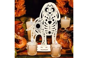 Weysat Altar De Muertos Vela Para Animalitos Mascotas Gato Perro Dia De Los Muertos Dog Ofrenda, Wooden Self Painting Color Sugar Skulls Dog Papel Picado, The Day of The Dead Supplies Decorations
