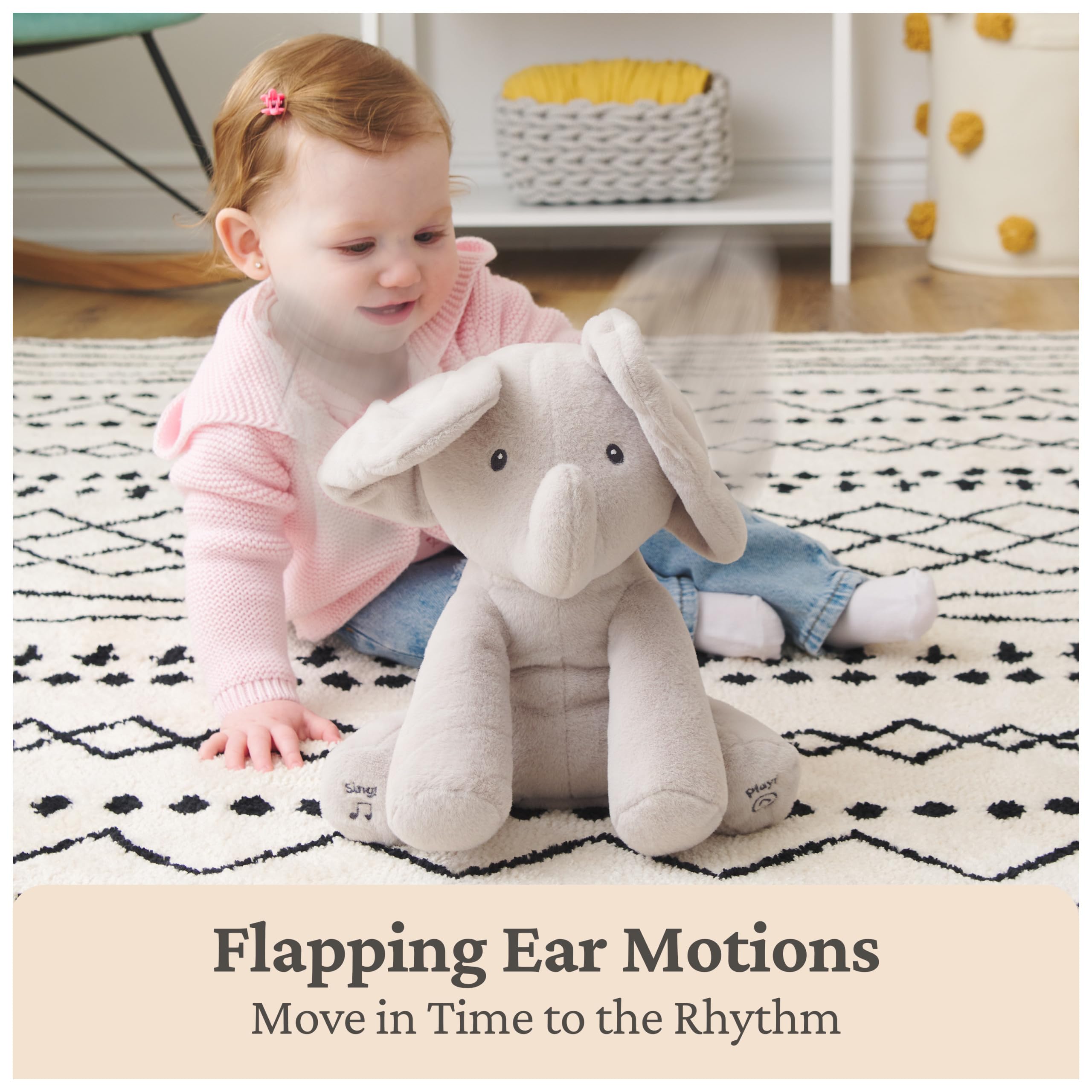 Animated Flappy The Elephant Plush, Singing Stuffed Animal Baby Toy for Ages 0 and Up, Gray, 12