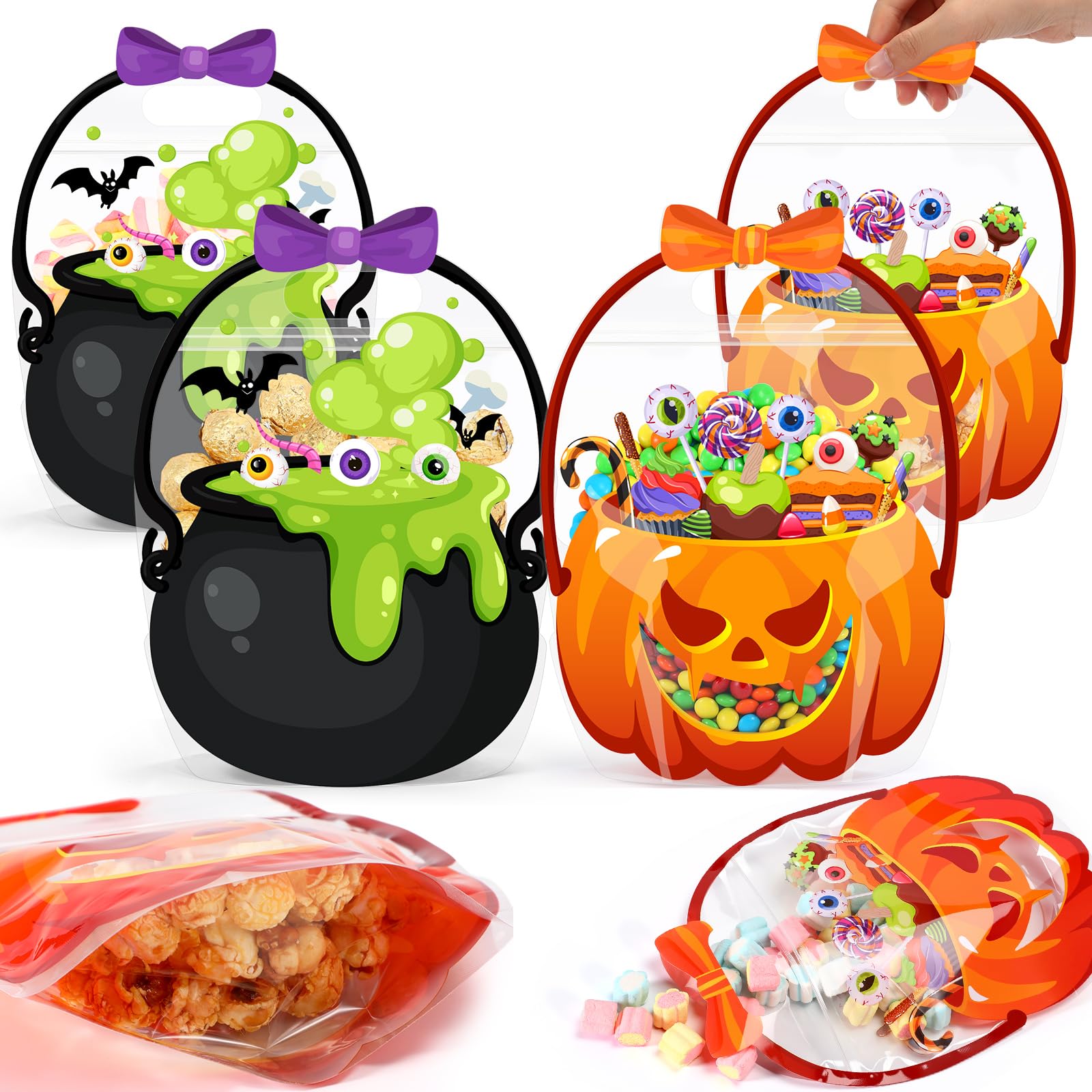 Photo 1 of Fuutreo 50 Pcs Halloween Favor Bags Transparent Halloween Sealed Pouches with Handles Resealable Scary Holiday Plastic Gift Bags for Trick or Treat Holiday Party Gift Supplies Decoration(Bubble Gourd)