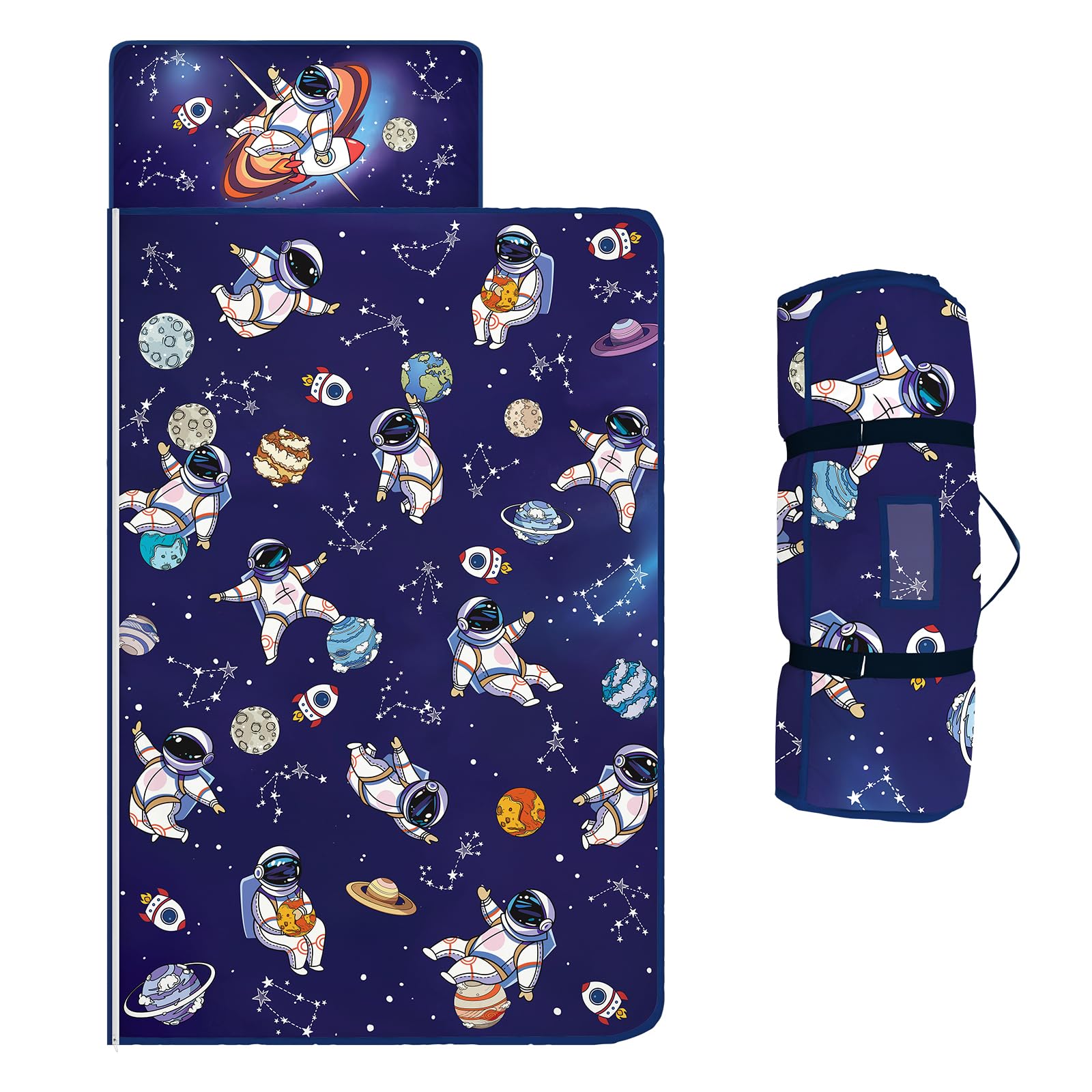 Kids Sleeping Bag,Nap Mat with Removable Pillow and Blanket, Warm Toddler Slumber Bag 150x60cm for Toddlers Boys Girls, Roll Up Kids Sleeping Mat for Bedroom Daycare Kindergarten,Astronaut