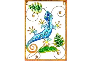 Manortang Gecko Metal Wall Decor 18 Inch Large Wall Art, Tropical Decorations Indoor Outdoor for Garden,Fence,Patio,Porch,Bedroom,Living Room,Bathroom Blue Lizard
