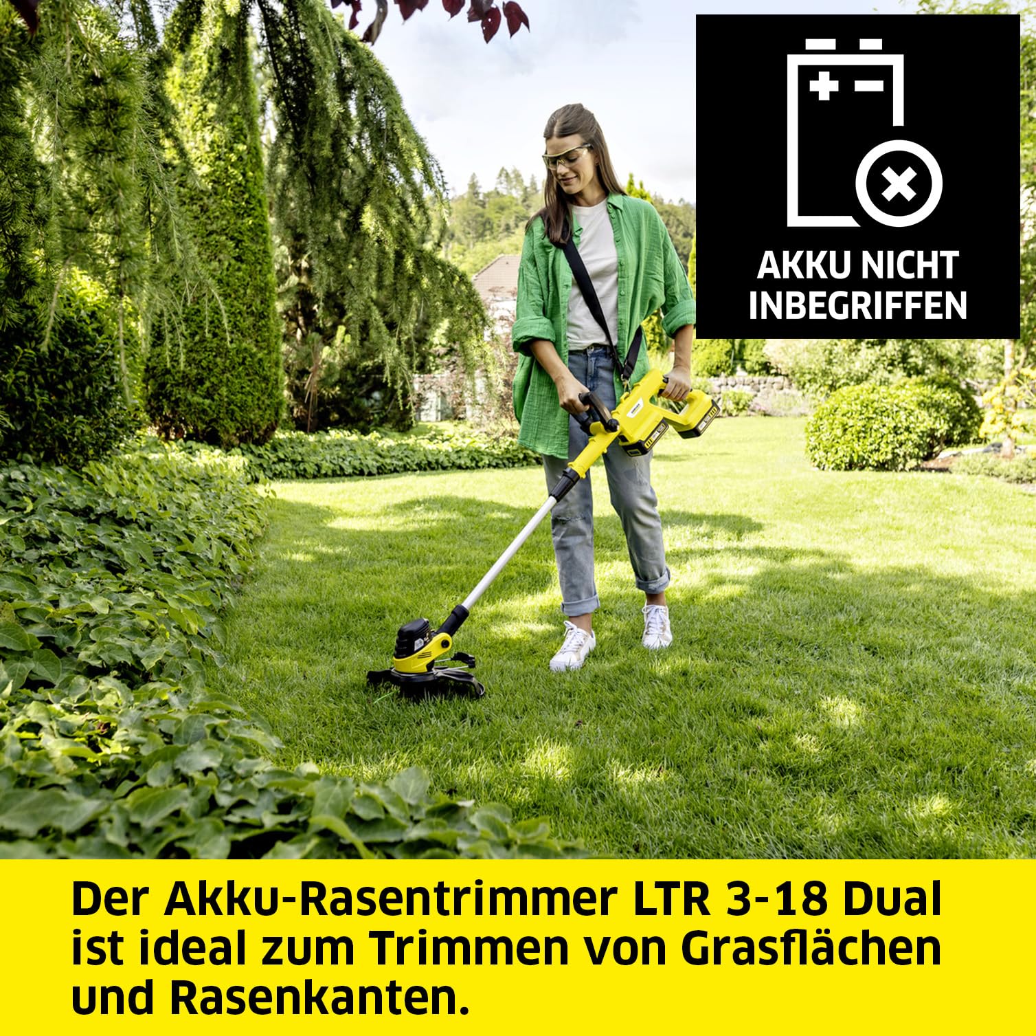 Kärcher Akku-Rasentrimmer LTR 3-18 Dual, Fadenkopf mit automatischem Fadennachschub, 8.000 U/min, Schnittkreis: 30 cm, ca. 35-70 min pro Akkuladung, 36 V Leistung (2x18 V Akkus), ohne Akkus 2