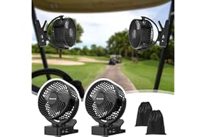 MAGOLFIN 2-Pack Magnetic Clip on Fan for Golf Cart, 12000mAH Battery Operated Portable Fan with 3 Speeds, LED Lantern, Magnetic Base, Suitable for EZGO Club Car Yamaha, Golf Cart & Cruise Ship Accessories