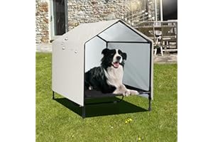 CAREDPETS Indoor Outdoor Dog House | Elevated Dog Bed with Canopy for Medium Large Dogs, Outside Raised Dog Bed, Waterproof & Sunproof Shade Shelter Tent(30" x 25")