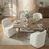KISLOT Upholstered Dining Chairs with Casters, Washable Cover Modern Dining Room Chairs with Thick Cushion & Sturdy Metal Frame for Kitchen, Living Room, Dressing Room, Linen Fabric, Set of 4