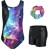 JiAmy Girls Gymnastics Leotards, Glitter Ballet Dance Unitards Biketards Activewear with Short & Hairband for Kids