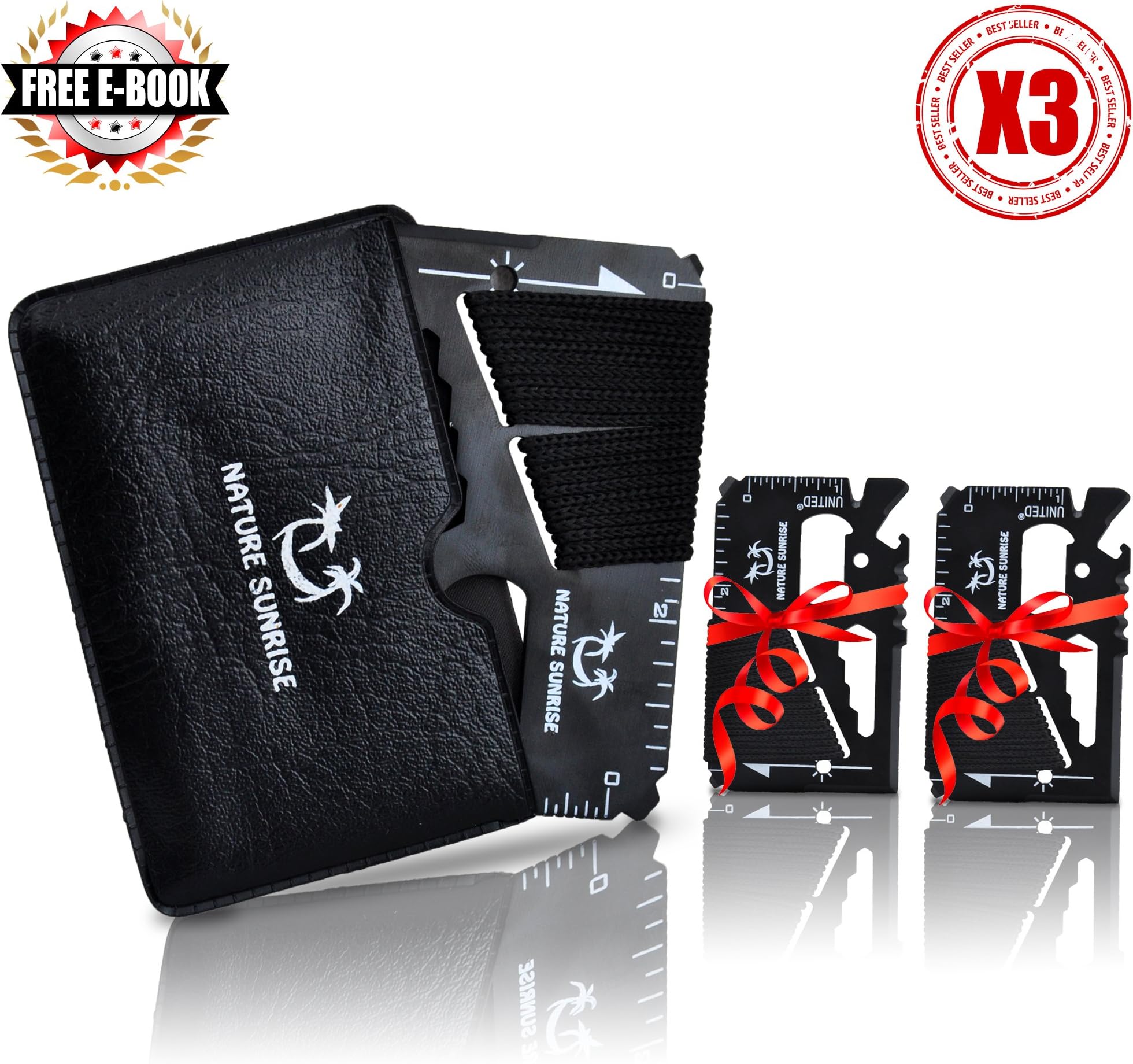 One Day Sale!!! 3X Survival Credit Card Multi-tool 14 in 1 Lightweight For Hunting Fishing Camping Gear Multitool SAS Wallet Multipurpose. great gift by Nature Sunrise + Bonus Free Camping E-Book