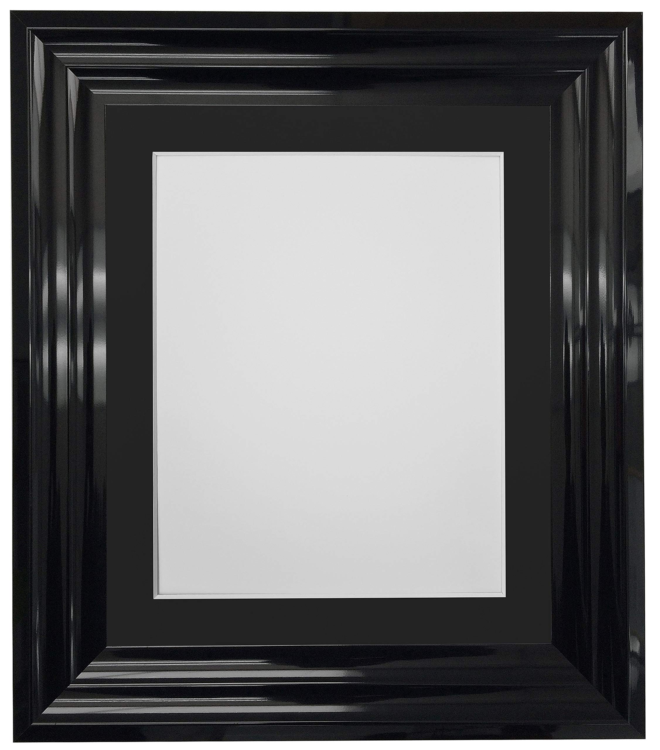 FRAMES BY POST Firenza High Gloss Black Picture Photo Frame Plastic Glass with Black Mount 30x30 cm Image Size 8"x8"