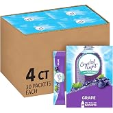 Crystal Light Grape Naturally Flavored Powdered Drink Mix with Caffeine, 120 ct Pack, 4 Boxes of 30 On-the-Go Packets