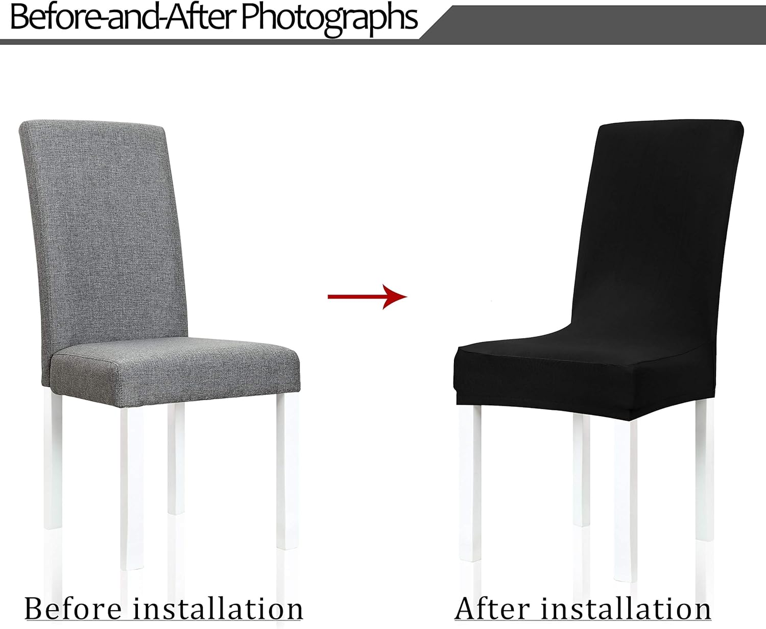 Obstal Black Stretch Spandex Dining Room Chair Covers – Set of 4 Universal Removable Washable Chair Seat Slipcovers Protector for Kitchen, Ceremony, Wedding, Banquet, Hotel and Party: Kitchen & Dining