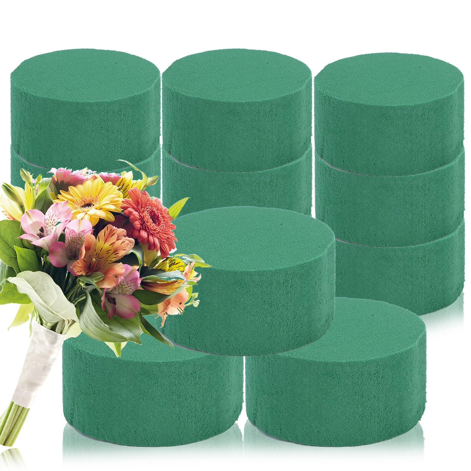 BESSVWELL 12pcs Round Florist Foam, Artificial DIY Round Floral Foam Wet Brick Florist Foam Blocks for artificial flowers for Wedding, Party, Photography and Framing, Decoration