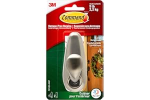 Command Outdoor Metal Hook, 1 Large Wall Hook 2 Water Resistant Strips