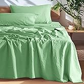 SONORO KATE 100% French Pure Linen Sheets, Breathable and Durable Linen King Size Sheets, Anti-Tear Linen Bed Sheets, Machine Washable, 16 Inch Deep Pocket - 4 Piece (Green, King)