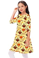Kids Girls Thanksgiving Dress Pumpkin Half Sleeve