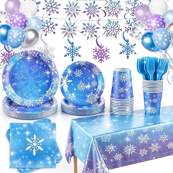 WINTER BIRTHDAY PARTY DECORATIONS SERVE 24, SNOWFLAKE WINTER...
