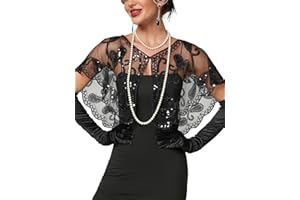 RRYIO 1920s Shawl Wraps Sequin Beaded Evening Cape Bridal Shawl Bolero Flapper Cover Up
