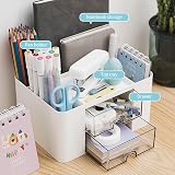 RISEMART Desk Organiser with 2 Drawers White 19.5x14x10cm Pen Holder view 2