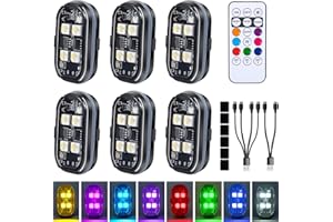 AUKMAK Upgraded 4LEDs 6PCS Wireless LED Strobe Lights with Remote Control, 8 Colors Type-C Rechargeable Led Lights Anti Collision Warning Light for Car Motorcycle Bike Drone Aircraft