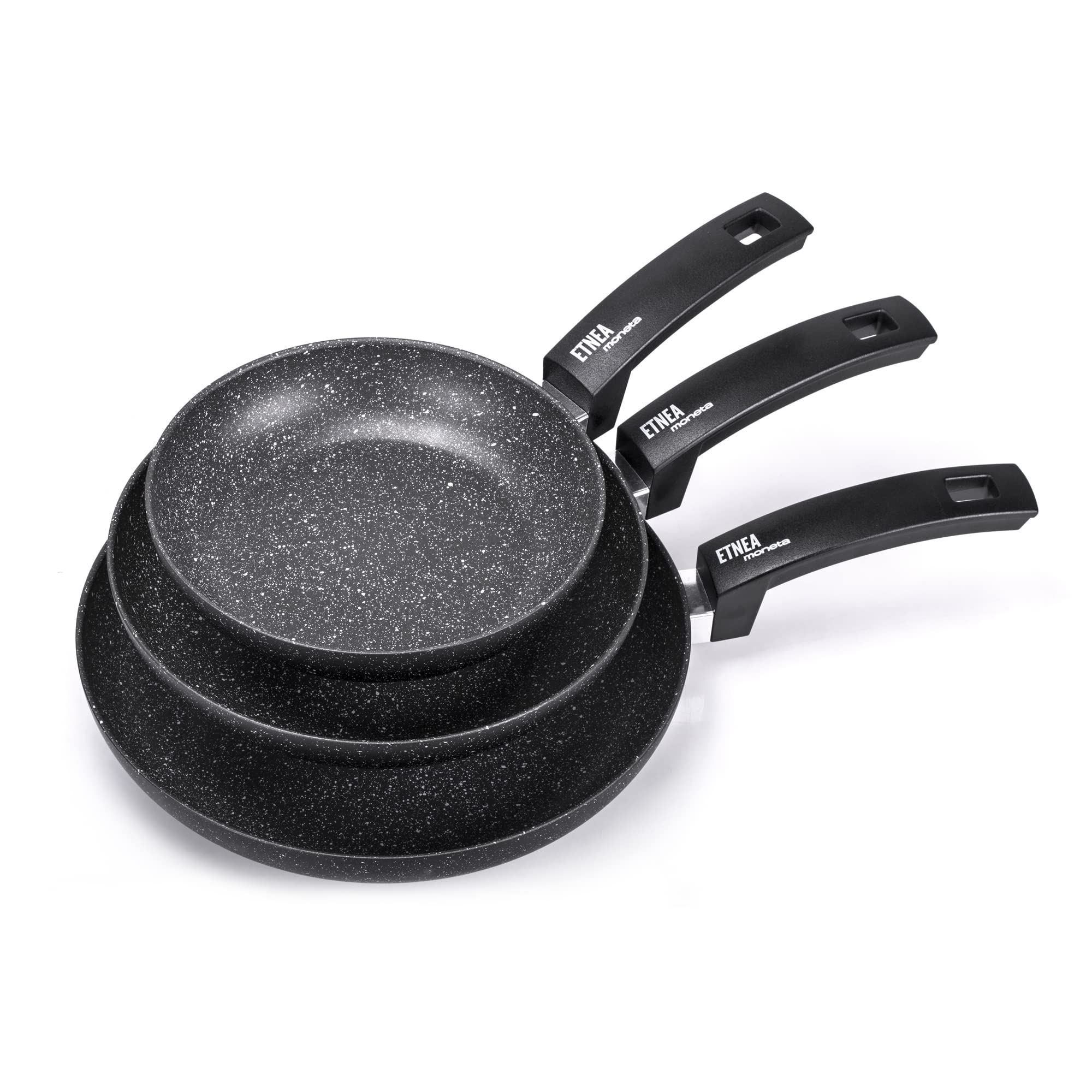 Moneta Etnea Set of 3 induction frying pans, non-stick and anti-scratch coating, all heat sources, dishwasher-safe, 20, 24, 28 cm, 3 pieces