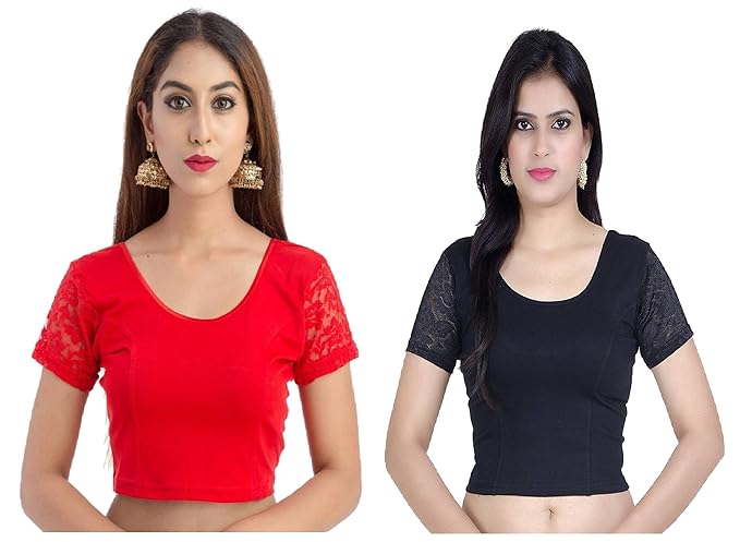 Fressia Saree Blouse Readymade Stretchable Cotton Lycra Free Size stitched Saree Blouses For Women (Pack of 2)