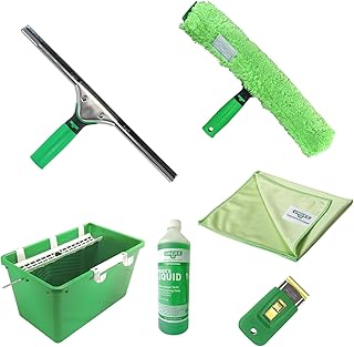 Unger Fenster Reinigungs-Kit (Fensterwischer, Trägerteil, Mikrofaser-Bezug, Eimer 18 L, Reinigungsmittel, Schaber, Glastuch Breite 35 cm) AK015