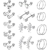 YADOCA 13 Pairs Stainless Steel Cartilage Stud Earrings for Men Women - Helix Tragus Conch Piercing Jewelry Earrings Hoop