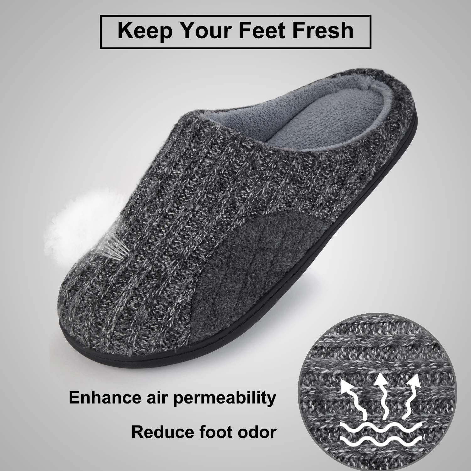  | ULTRAIDEAS Men's Cashmere Cotton Knitted Slippers with Cozy Memory Foam and Fuzzy Coral Fleece Lining, Slip on Clog House Shoes with Anti-Skid Indoor Outdoor Rubber Sole | Slippers