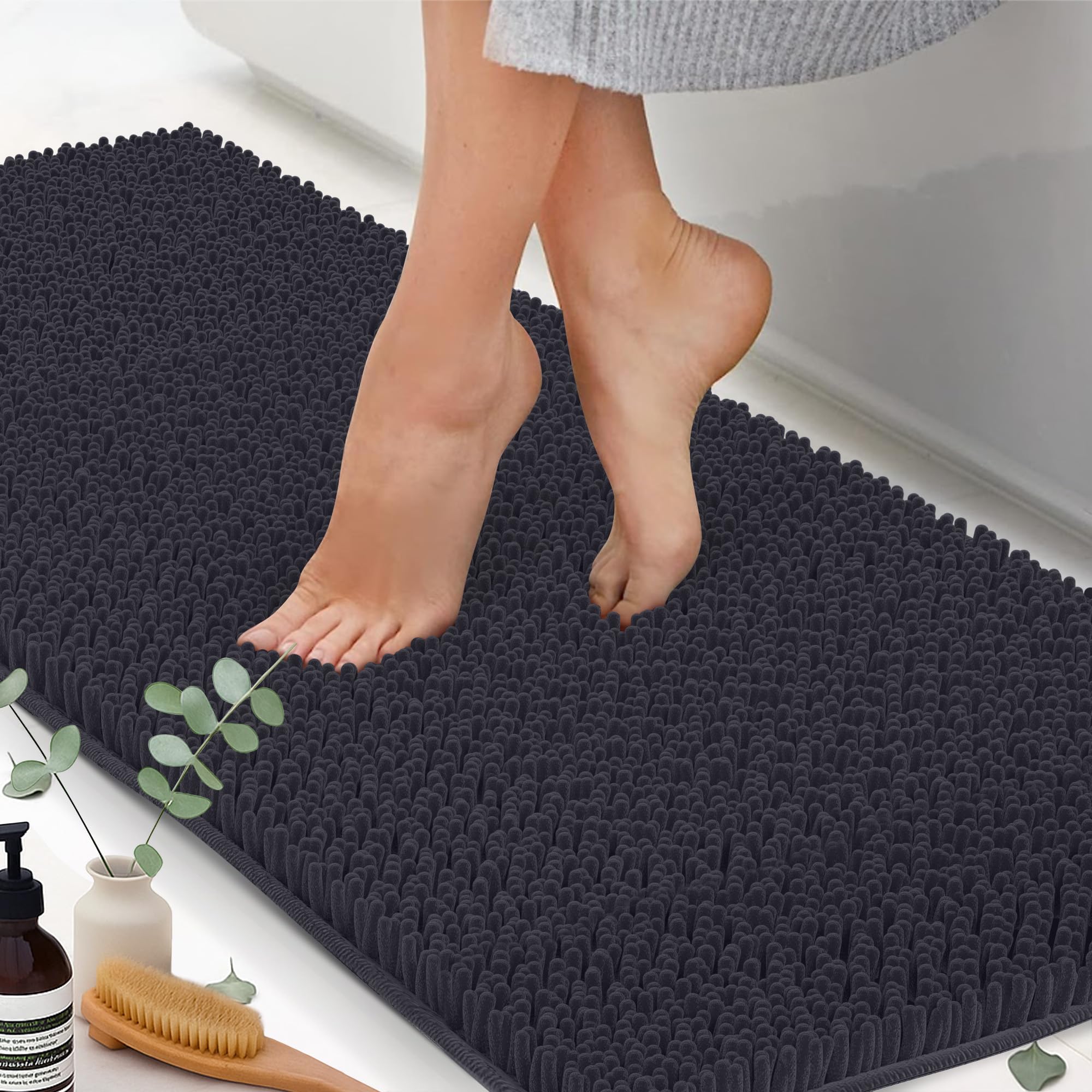 Chenille Bath Mats 71"x21", Plush Absorbent Quick Dry, Soft & Machine Washable, Non Slip Carpet for Bathroom, Thick Bathroom Rugs, Shower Restroom Rug Mat, Alfombras De Bano, Bathrugs Image