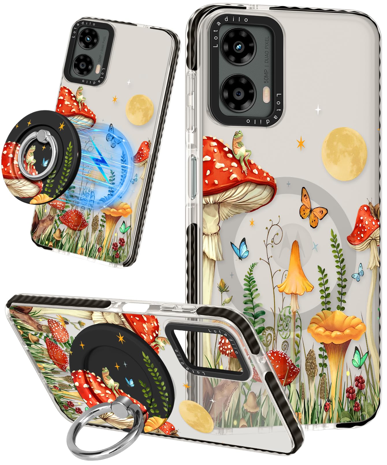 Photo 1 of Lotadilo Cute Case for Moto G 5G 2024 for Women Girls - Funny Butterfly Mogu Design Compatible with Magsafe Ring Holder Magnetic Stand Kickstand Fashion TPU Phone Covers Kawaii