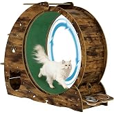 55" Cat Exercise Wheel for Indoor Cats, Large Cat Treadmill with Running Track, Built-in Bowls, Scratch Post &amp; 3-Level Jumping Tower for Walking and Training, Retro Brown