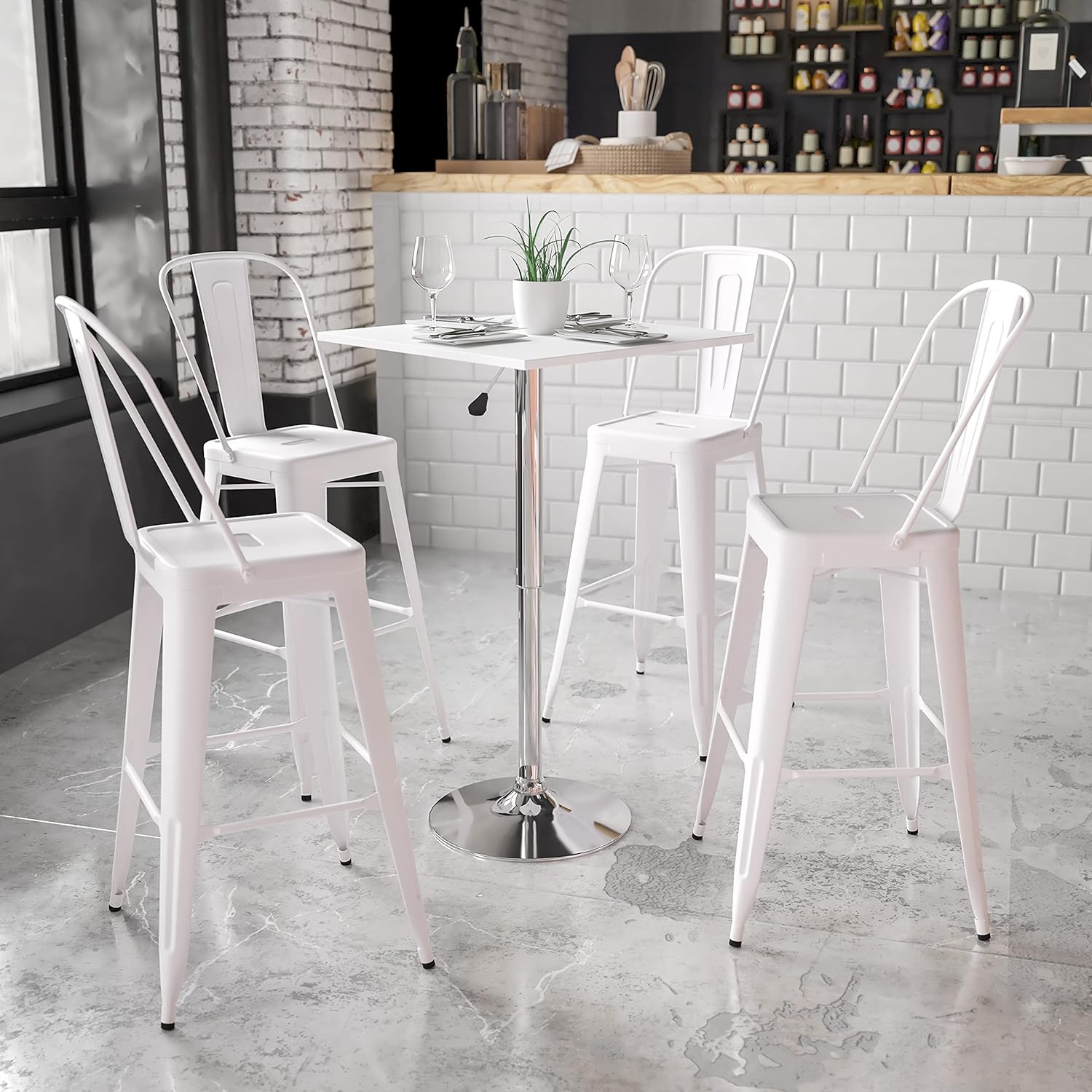 Flash Furniture 23.75'' Square Adjustable Height White Wood Table (Adjustable Range 33'' - 40.5''): Furniture & Decor