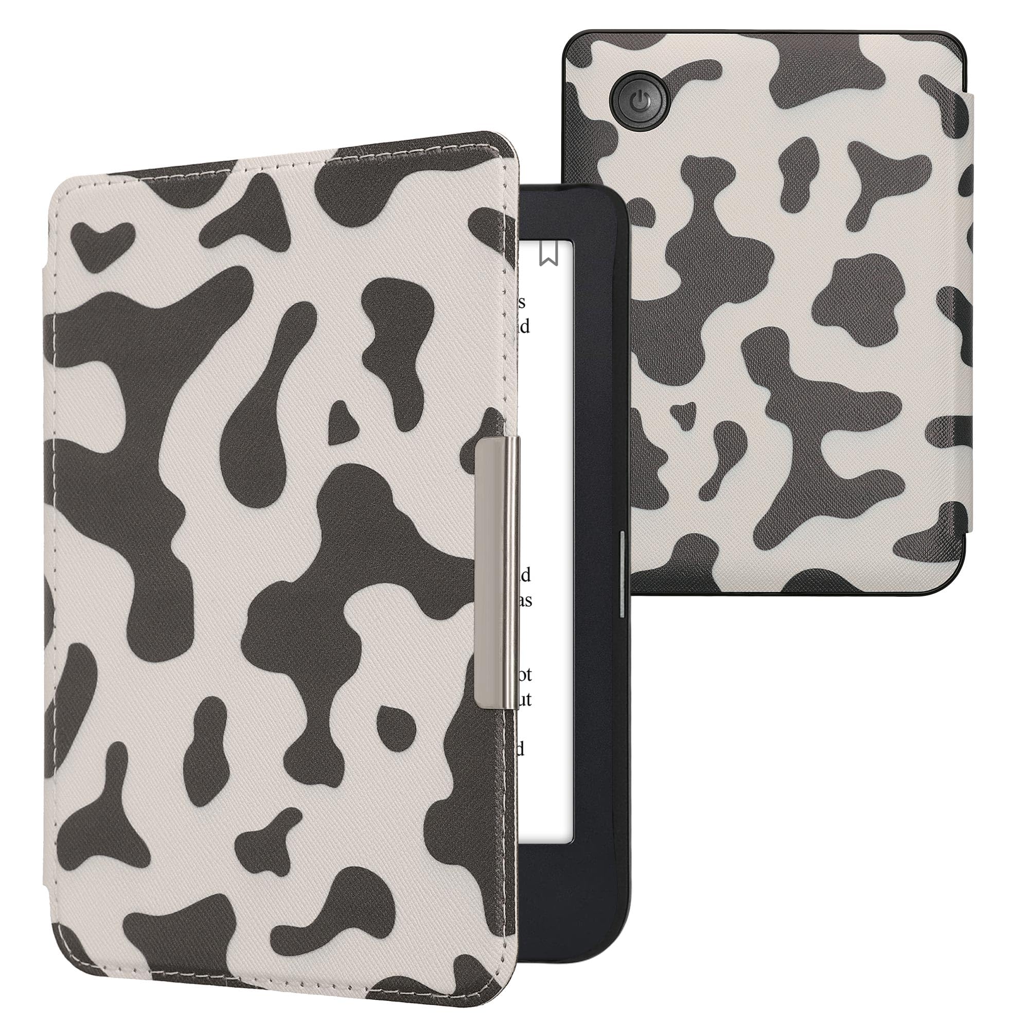 kwmobile Cover for Kobo Clara 2E / Tolino Shine 4 Case - eReader Cover with auto sleep funktion - Cow Print with Black/White