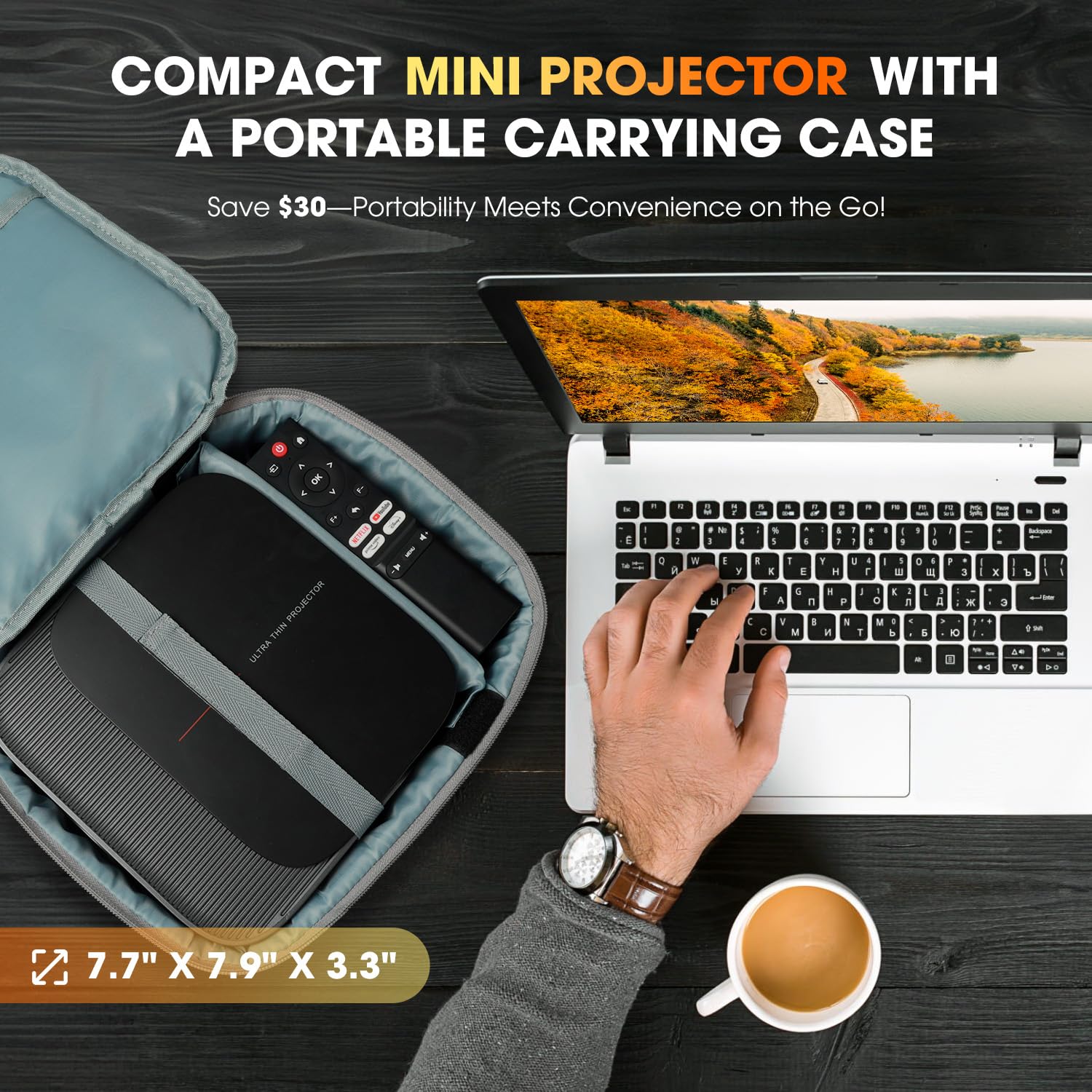 [386+ Built-in Apps] DBPOWER E2 Smart Projector with WiFi and Bluetooth, Native 1080P Mini Projector Compatible with Netflix, Youtube, Disney+, Hulu, Max & Crunchyroll, Electric Focus & Carry Case