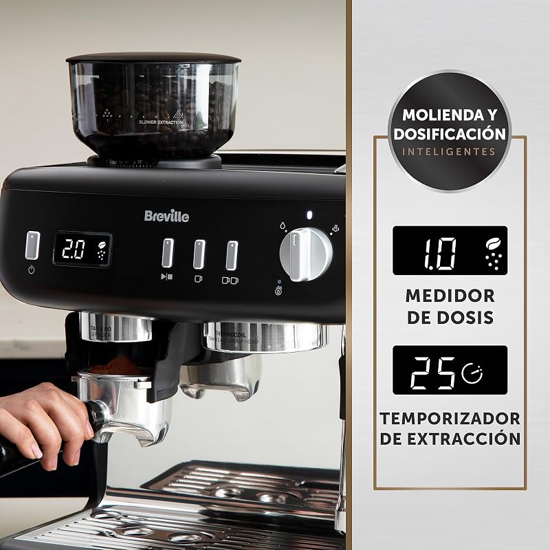 Barista Max+ cafetera espresso | Molido y dosificación inteligentes | Temporizador de extracción de precisión | Espumador de leche integrado | Bomba italiana de 15 bares | Negro [VCF152X]