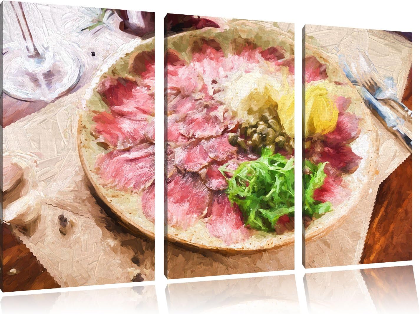 Pixxprint appetizing carpaccio Art Brush Effect 3 PC Canvas picture 120x80 image on canvas