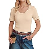 Arach&Cloz Women's 100% Cotton Short Sleeve Sweater Pullover Scoop Neck Lightweight Business Casual Outfits Spring Tops 2026