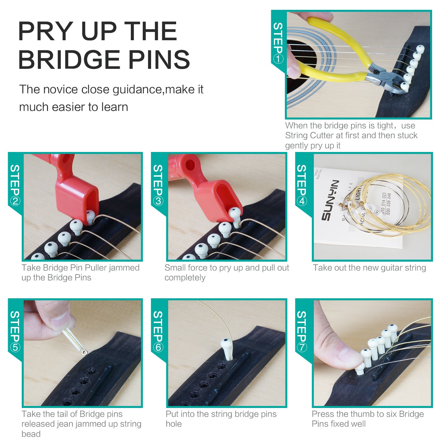 Instrumentos de cuerda clavijas de puente púas y recipiente para púas