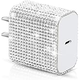 Aolcev for iPhone Charger Fast Charging Bling USB C Charging Block 27W Rhinestones Type C Charger Blocks for iPhone 16 15 14 13 12 iPad Bling Fast USB C Adapter for Samsung S25 S24 S23 S22 Sliver