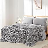 Cozy Bliss Cooling Comforter Seersucker Plaid Queen Size, Q-Max 0.45 Lightweight Cooling Blanket, Breathable Silk Smooth Summer Bedding Quilt for Hot Sleepers Night Sweats Dark Grey