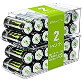 SCAVATA 2 Pack Tall Skinny Can Organizer for Refrigerator, Stackable Large Soda Cans of 16oz & 17oz Beverage Energy Drink Container Holder Dispenser with Lid for Fridge, Clear Storage Plastic Bins