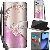 Salanheo Case Wallet for iPhone 17 Pro, with [3 Card Slots], Kickstand Magnetic Closure PU Leather Shockproof Protective Flip Cover 6.3", Pink Rose