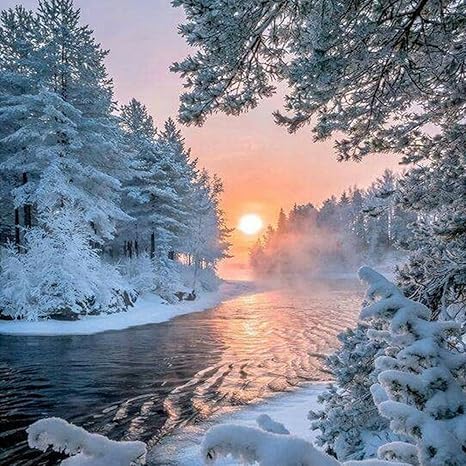 Amazon Com Zhenc 5d Diy Square Diamond Painting Drawing Crafts Morning Winter Forest Landscape Embroidery Needlework Full Drill Craft Decor Cross Stitch Kits