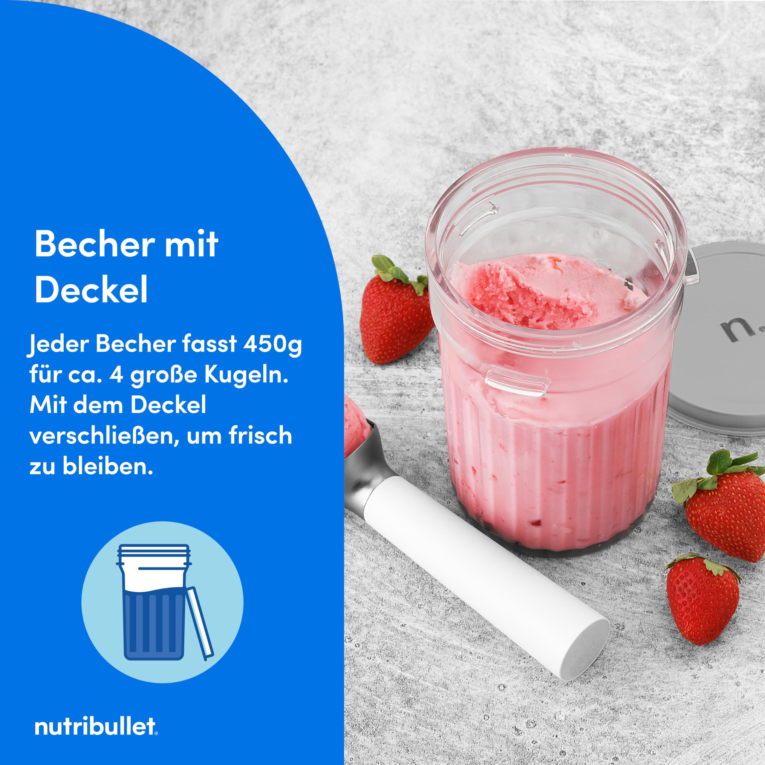 nutribullet Chill – Eismaschine für leckeres Eis, Gelato, Sorbet, Smoothie Bowl und Frozen Yogurt, 5 Automatikprogramme, Eiscreme Maschine, 3 Behälter mit Deckel, ideal für Familien, Weiß (NBD0503W) 5