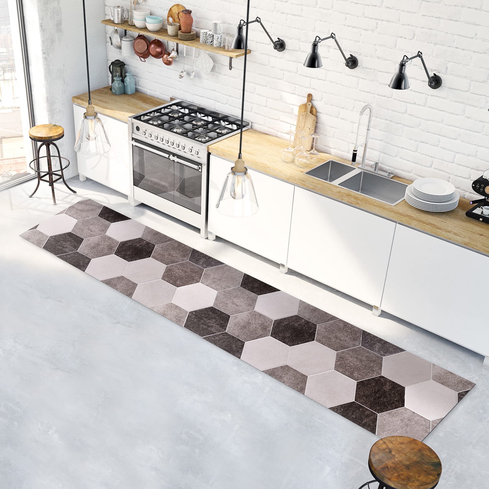 CREARREDA Non-Slip and Washable Vinyl Kitchen Rug, Multi-Purpose Runner, Wear-resistant, Stain Resistant Kitchen Runner, Suitable for Holding Under Sink and Stoves, 100% Made in Italy Print