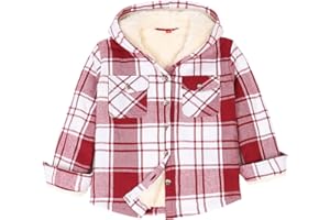ZENTHACE Girls Hooded Plaid Flannel Shirt Jacket with Hand Pockets,Sherpa Lined Button Down Flannel Shacket Jacket